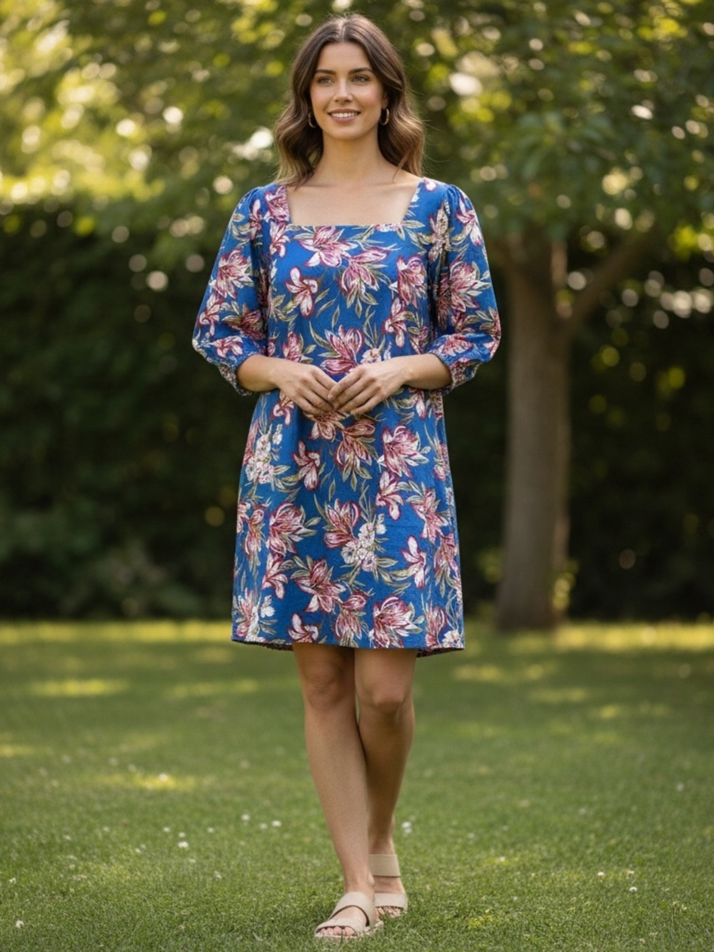 a new day Blue Floral Square-Neck Mini Dress